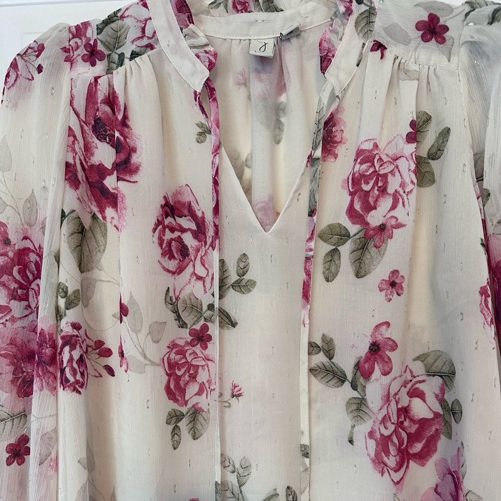 Joie Cream Sheer Blouse with Pink Rose Print - Picture 3 of 5